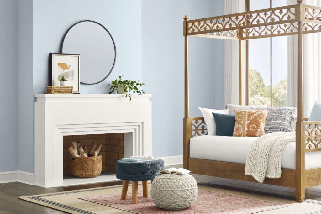 Bedroom painted using Sherwin Williams 2024 color of the year Upward