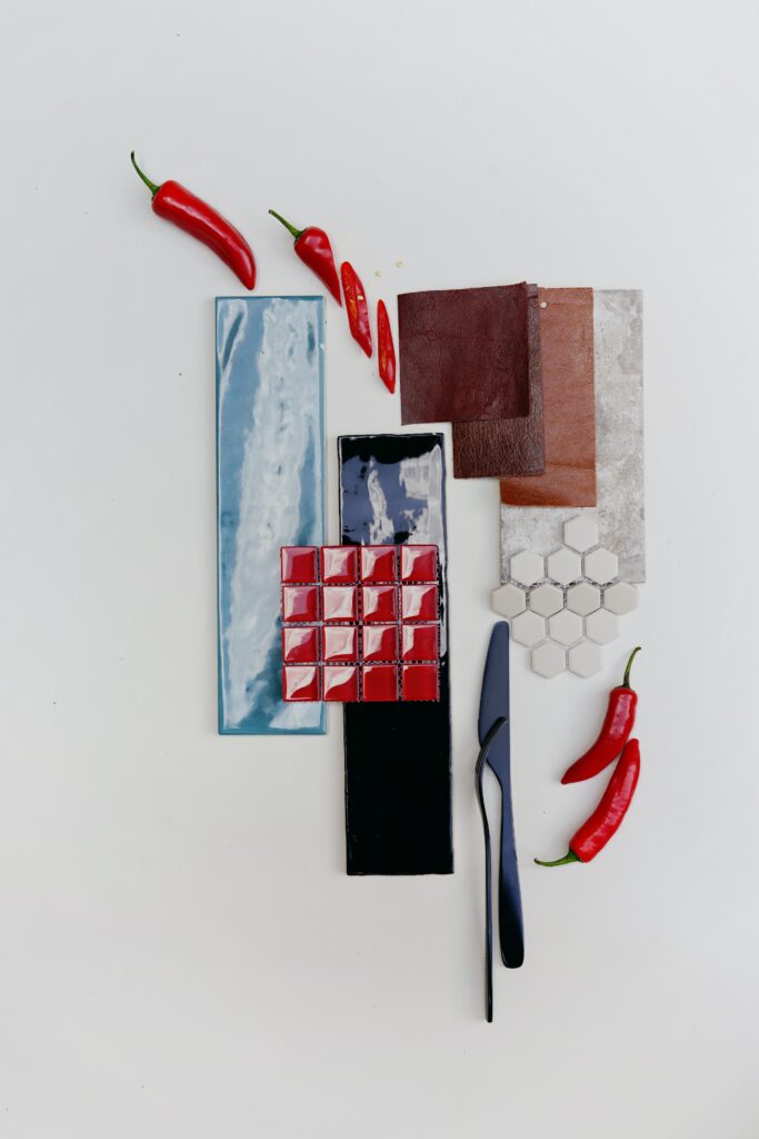 An example of a vision board with blue, red, and brown