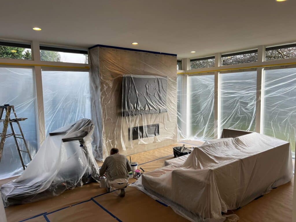 NE Portland Painters, a Seattle painting contractor, preparing a job site. 
