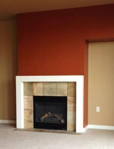 Fireplace accent wall in red by NE Portland Painters 